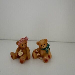 Cherished Teddies Brown Bears with Pink and Green Accents